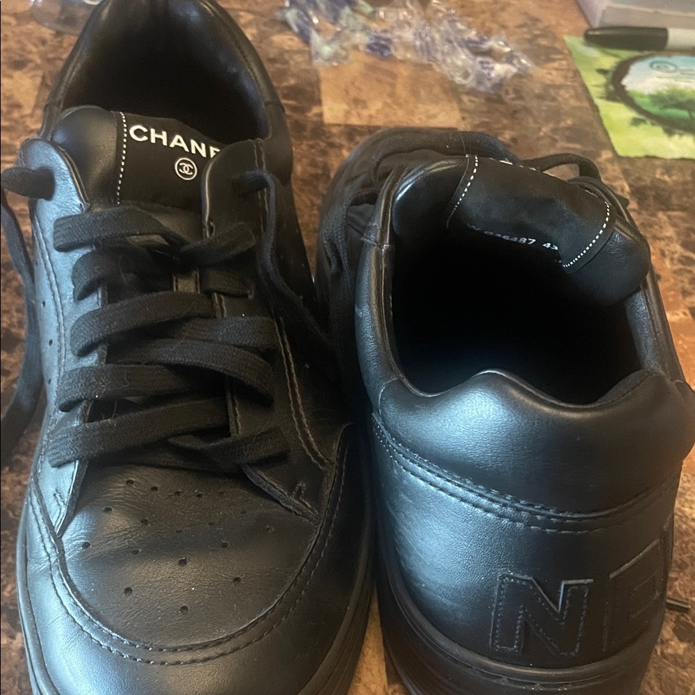 CHANEL Black Leather Men's Sneakers